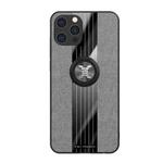 For iPhone 12 XINLI Stitching Cloth Textue Shockproof TPU Protective Case with Ring Holder(Grey)
