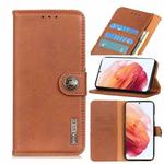 For Samsung Galaxy S21 5G KHAZNEH Cowhide Texture Horizontal Flip Leather Case with Holder & Card Slots & Wallet(Brown)