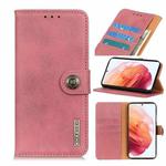 For Samsung Galaxy S21 5G KHAZNEH Cowhide Texture Horizontal Flip Leather Case with Holder & Card Slots & Wallet(Pink)
