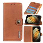 For Samsung Galaxy S21 Plus 5G KHAZNEH Cowhide Texture Horizontal Flip Leather Case with Holder & Card Slots & Wallet(Brown)