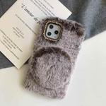 For iPhone 12 / 12 Pro Plush Shockproof Case with Mirror Holder(Grey)