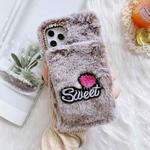 For iPhone 11 Rose Flower Hand Warmer Plush Shockproof TPU Case (Grey)