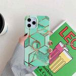 For iPhone 11 Plating Marble Pattern Soft TPU Protective Case with Ring Holder (Green Lattice)