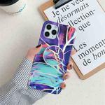 Laser Marble Pattern TPU Protective Case with Folding Holder For iPhone 12 mini(Purple Cloud)