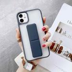 For iPhone 12 mini Transparent Shockproof Matte Protective Case with Wristband & Holder (Navy Blue)