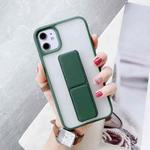 For iPhone 12 / 12 Pro Transparent Shockproof Matte Protective Case with Wristband & Holder(Dark Green)