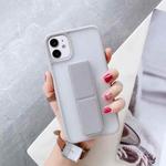 For iPhone 12 / 12 Pro Transparent Shockproof Matte Protective Case with Wristband & Holder(Gray)