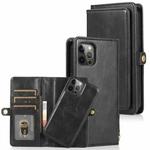 For iPhone 12 / 12 Pro Multiple Card Slots Detachable Magnetic Horizontal Flip Leather Case with Card Slots & Holder & Wallet(Black)