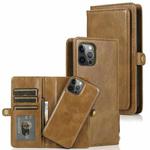 For iPhone 12 / 12 Pro Multiple Card Slots Detachable Magnetic Horizontal Flip Leather Case with Card Slots & Holder & Wallet(Brown)