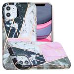 For iPhone 11 Full Plating Splicing Gilding Protective Case (Grey Pink White Marble Color Matching)