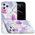For iPhone 12 / 12 Pro Full Plating Splicing Gilding Protective Case(Purple White Marble Color Matching)