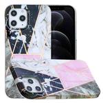 For iPhone 12 / 12 Pro Full Plating Splicing Gilding Protective Case(Grey Pink White Marble Color Matching)