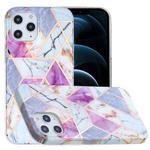 For iPhone 12 Pro Max Full Plating Splicing Gilding Protective Case(Purple White Marble Color Matching)