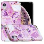 For iPhone XR Full Plating Splicing Gilding Protective Case(Purple Flowers Color Matching)
