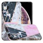 For iPhone XR Full Plating Splicing Gilding Protective Case(Grey Pink White Marble Color Matching)