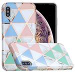 For iPhone X / XS Full Plating Splicing Gilding Protective Case(Blue White Green Pink Color Matching)