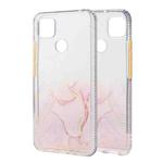 For Xiaomi Redmi 9C Marble Pattern Glittery Powder Shockproof TPU Case with Detachable Buttons(Pink)