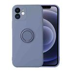 For iPhone 12 mini Solid Color Liquid Silicone Shockproof Full Coverage Protective Case with Ring Holder (Grey)