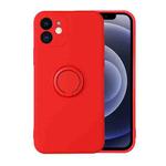 For iPhone 12 Solid Color Liquid Silicone Shockproof Full Coverage Protective Case with Ring Holder(Lucky Red)