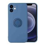 For iPhone 12 Solid Color Liquid Silicone Shockproof Full Coverage Protective Case with Ring Holder(Sapphire Blue)