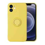 For iPhone 12 Pro Solid Color Liquid Silicone Shockproof Full Coverage Protective Case with Ring Holder(Yellow)