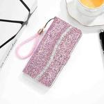 For Samsung Galaxy S20 FE Glitter Powder Horizontal Flip Leather Case with Card Slots & Holder & Lanyard(Pink)
