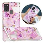 For Samsung Galaxy A21s Flat Plating Splicing Gilding Protective Case(Purple Flowers Color Matching)