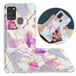 For Samsung Galaxy A21s Flat Plating Splicing Gilding Protective Case(Purple White Marble Color Matching)
