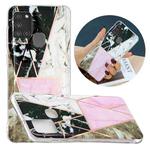 For Samsung Galaxy A21s Flat Plating Splicing Gilding Protective Case(Grey Pink White Marble Color Matching)