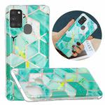For Samsung Galaxy A21s Flat Plating Splicing Gilding Protective Case(Green Glitter Color Matching)
