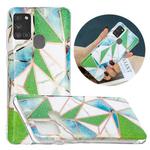 For Samsung Galaxy A21s Flat Plating Splicing Gilding Protective Case(Green Triangle Body Color Matching)
