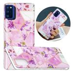 For Samsung Galaxy A41 Flat Plating Splicing Gilding Protective Case(Purple Flowers Color Matching)