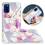 For Samsung Galaxy A41 Flat Plating Splicing Gilding Protective Case(Purple White Marble Color Matching)
