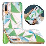 For Samsung Galaxy A50 Flat Plating Splicing Gilding Protective Case(Green Triangle Body Color Matching)