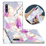 For Samsung Galaxy Note10 Flat Plating Splicing Gilding Protective Case(Purple White Marble Color Matching)