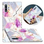 For Samsung Galaxy Note10+ Flat Plating Splicing Gilding Protective Case(Purple White Marble Color Matching)