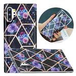 For Samsung Galaxy Note10+ Flat Plating Splicing Gilding Protective Case(Black Background Flower Matching Color)