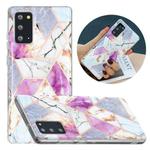For Samsung Galaxy Note20 Flat Plating Splicing Gilding Protective Case(Purple White Marble Color Matching)