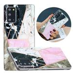 For Samsung Galaxy Note20 Flat Plating Splicing Gilding Protective Case(Grey Pink White Marble Color Matching)