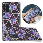 For Samsung Galaxy Note20 Flat Plating Splicing Gilding Protective Case(Black Background Flower Matching Color)