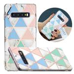 For Samsung Galaxy S10 Flat Plating Splicing Gilding Protective Case(Blue White Green Pink Color Matching)