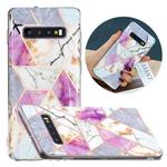 For Samsung Galaxy S10+ Flat Plating Splicing Gilding Protective Case(Purple White Marble Color Matching)