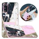 For Samsung Galaxy S20 Flat Plating Splicing Gilding Protective Case(Grey Pink White Marble Color Matching)