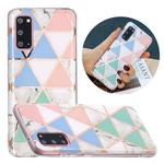 For Samsung Galaxy S20 Flat Plating Splicing Gilding Protective Case(Blue White Green Pink Color Matching)