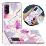 For Samsung Galaxy S20+ Flat Plating Splicing Gilding Protective Case(Purple White Marble Color Matching)
