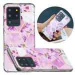 For Samsung Galaxy S20 Ultra Flat Plating Splicing Gilding Protective Case(Purple Flowers Color Matching)
