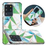 For Samsung Galaxy S20 Ultra Flat Plating Splicing Gilding Protective Case(Green Triangle Body Color Matching)
