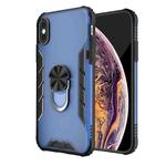 For iPhone X / XS Magnetic Frosted PC + Matte TPU Shockproof Case with Ring Holder(Classic Blue)