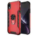For iPhone XR Magnetic Frosted PC + Matte TPU Shockproof Case with Ring Holder(China Red)