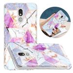 For LG Stylo 5 Flat Plating Splicing Gilding Protective Case(Purple White Marble)